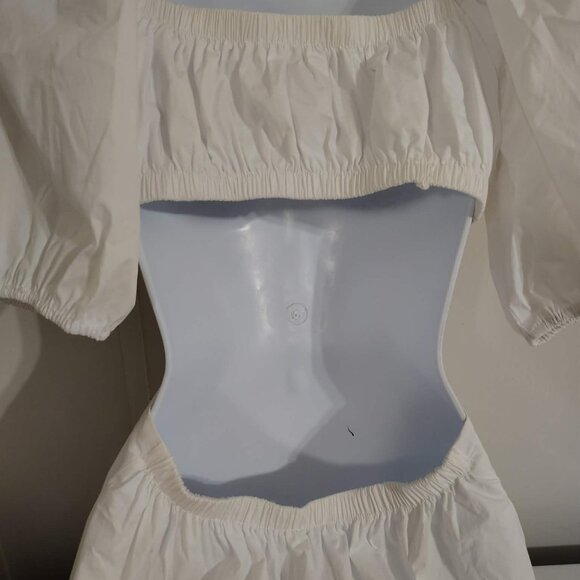 STAUD Carina Poplin Puff Sleeve Cutout Dress in White M - Picture 11 of 12